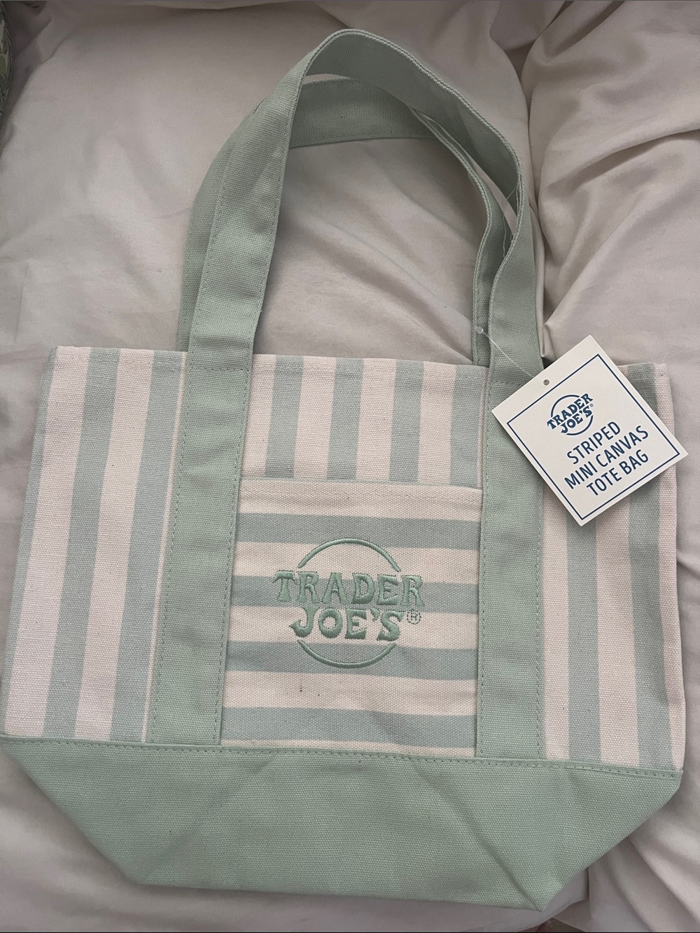 Trader Joe's Striped Mini Canvas Tote - Green